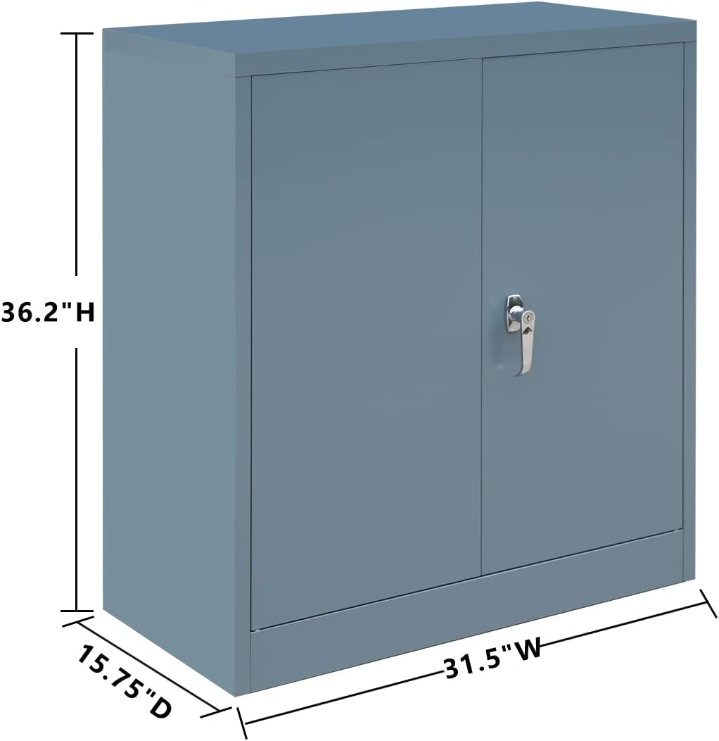 Grey Steel Locking Storage Cabinet with Adjustable Shelves and Doors O943035