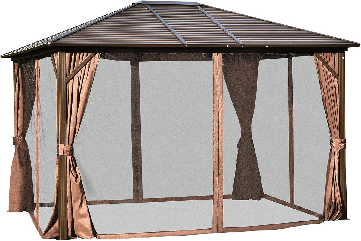 10x12 Hardtop Aluminum Gazebo with Curtains and Netting V2056