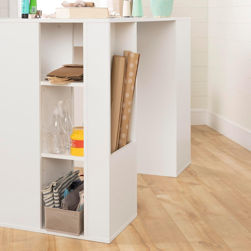 Pure White Counter-Height Craft Table with 4 Baskets L77188