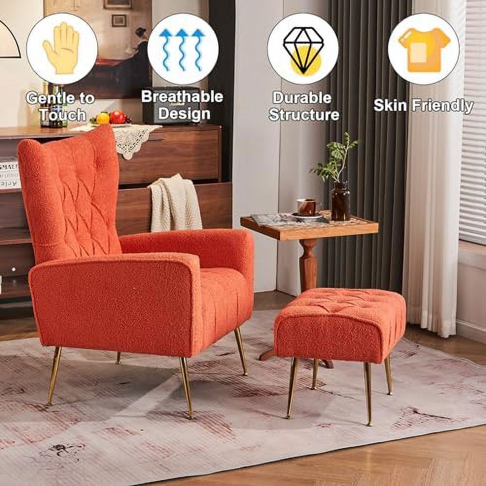 Velvet Accent Chair with Ottoman Button Tufted Armchair G964042