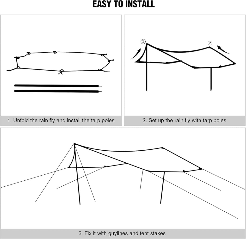 Camping Tent Tarp with Poles, 4-6 Person PU 3000mm Lightweight Awning Canopy Sun Shelter O829228
