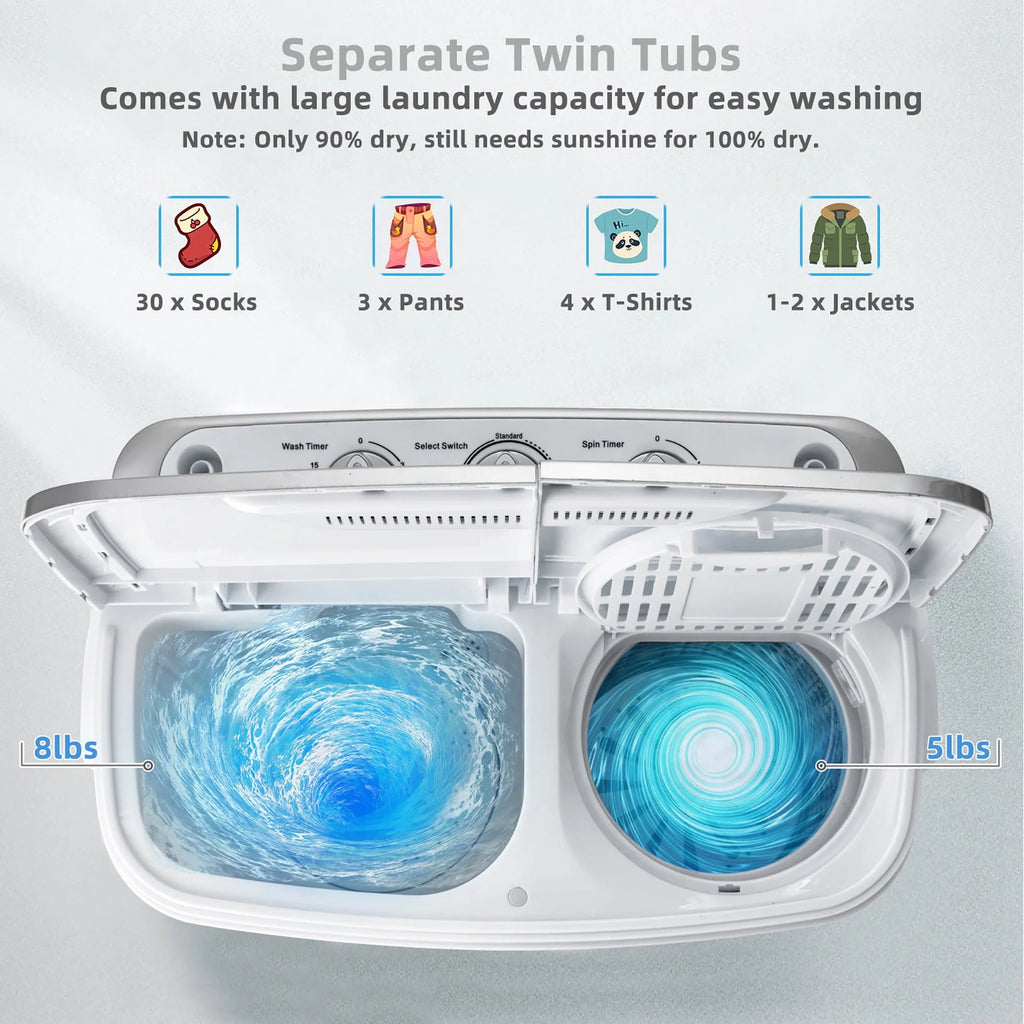 Portable Semi-Automatic Twin Tub Wash Machine Black S709