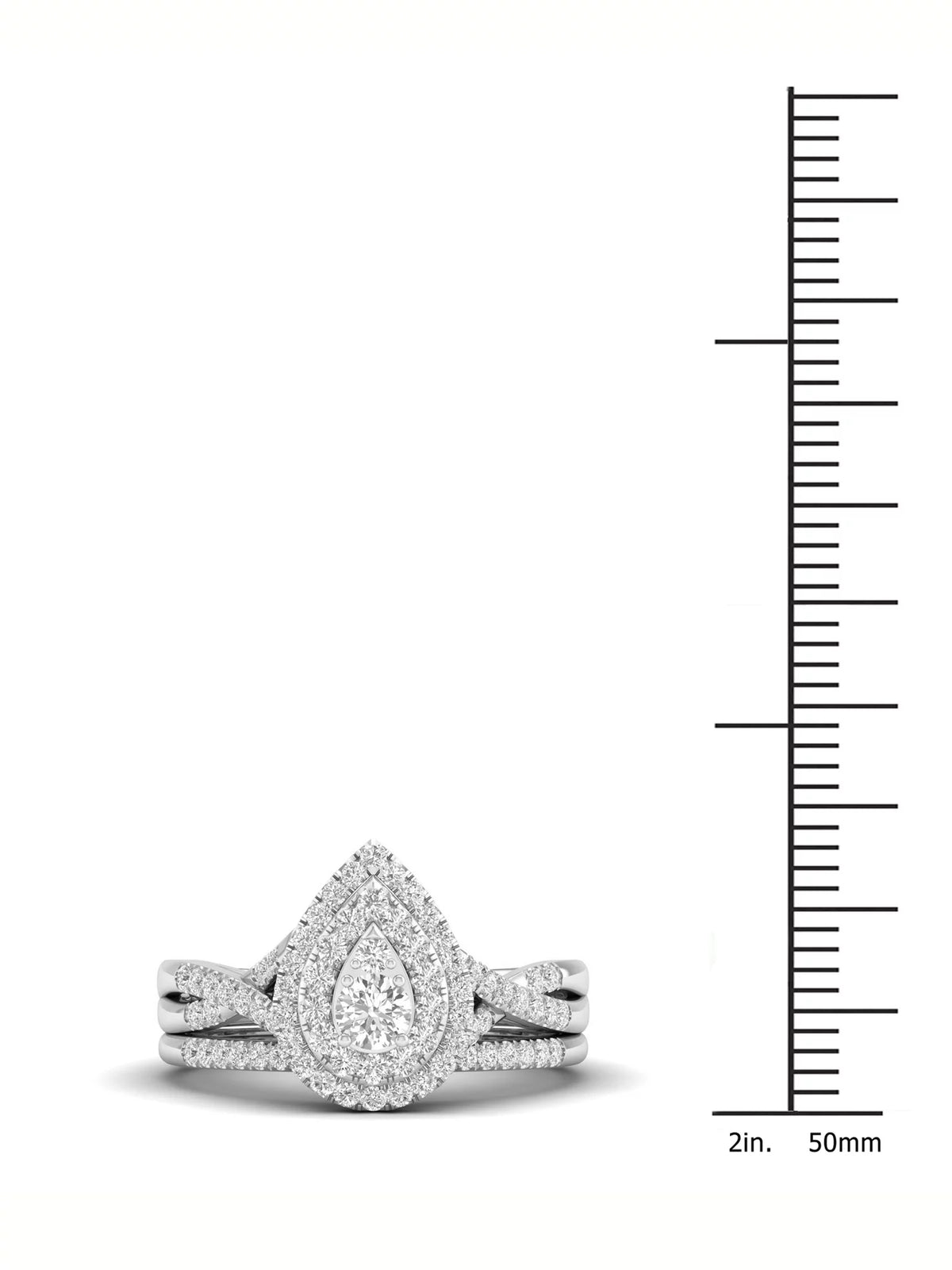 1/2Ct TDW Diamond 10k White Gold Pear Shape Halo Bridal Set C841749