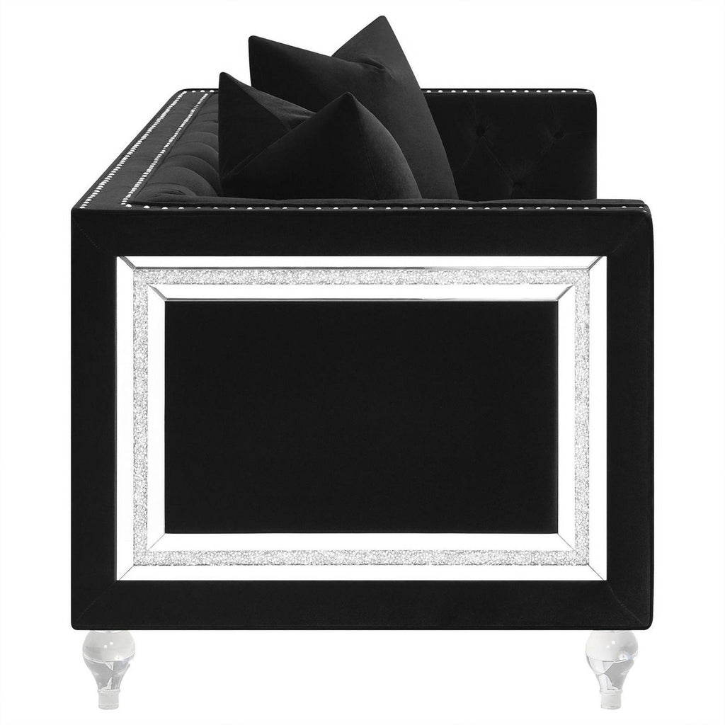 Black Velvet Tufted Arm Loveseat J10012