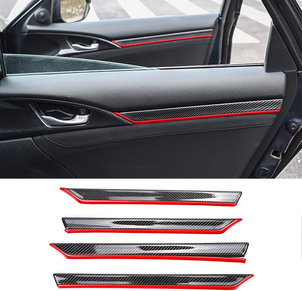 8pcs ABS Carbon Fiber Car Door Panel Stripe Cover Trim Accessories RED Pack of 2 U766