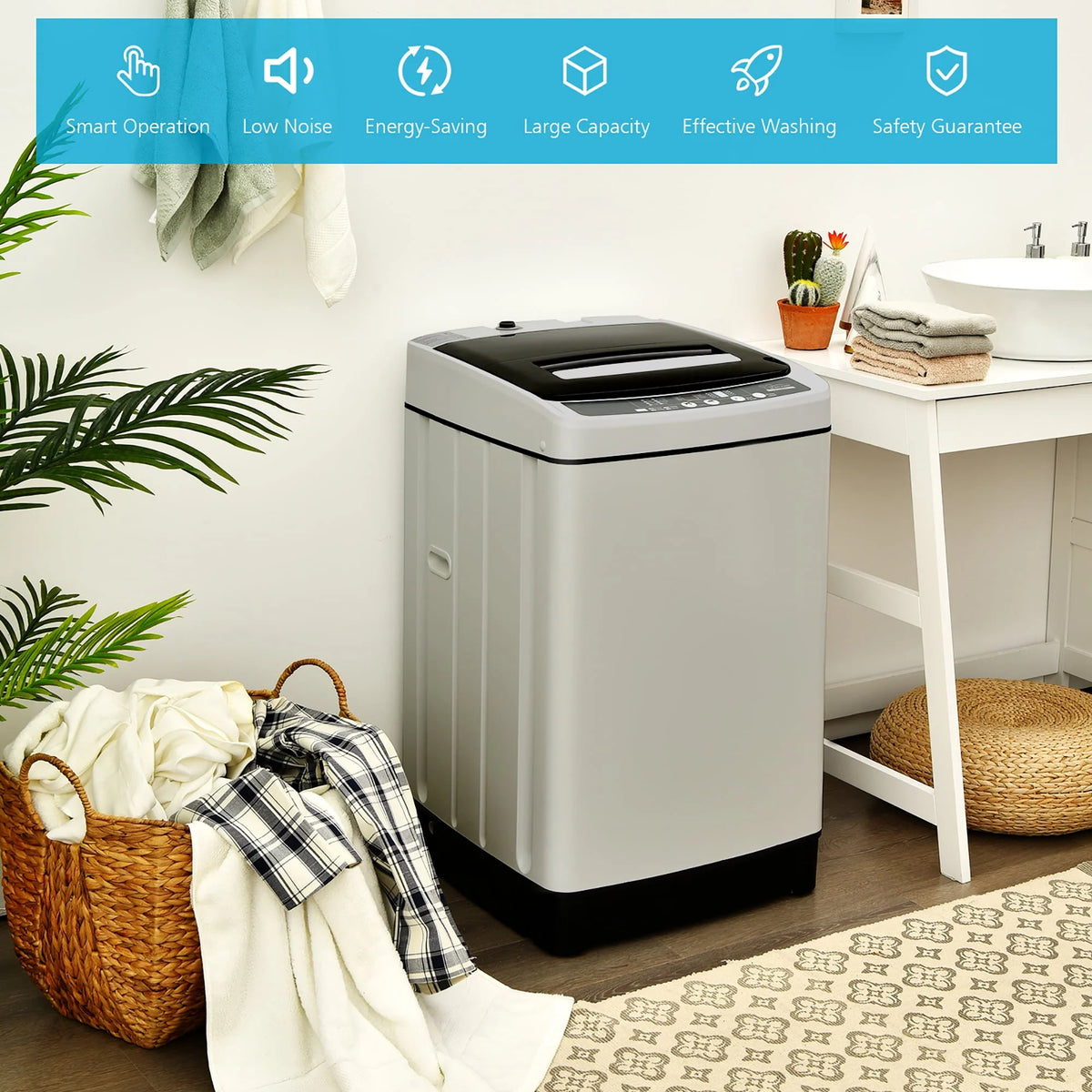 1.5 Cu.Ft 11 LBS Full-Automatic Washer & Dryer Grey C485