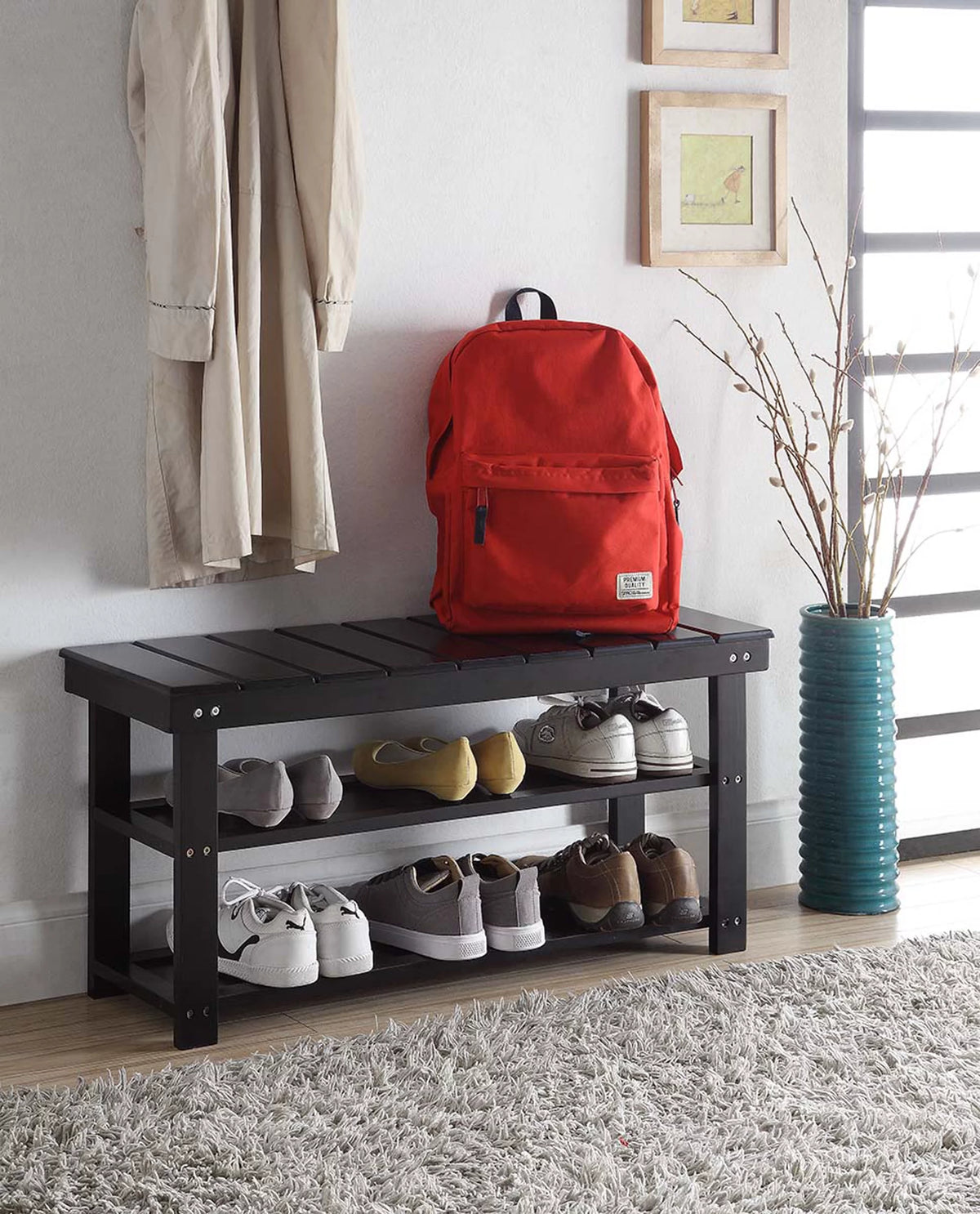 Black Utility Mudroom Bench W5786