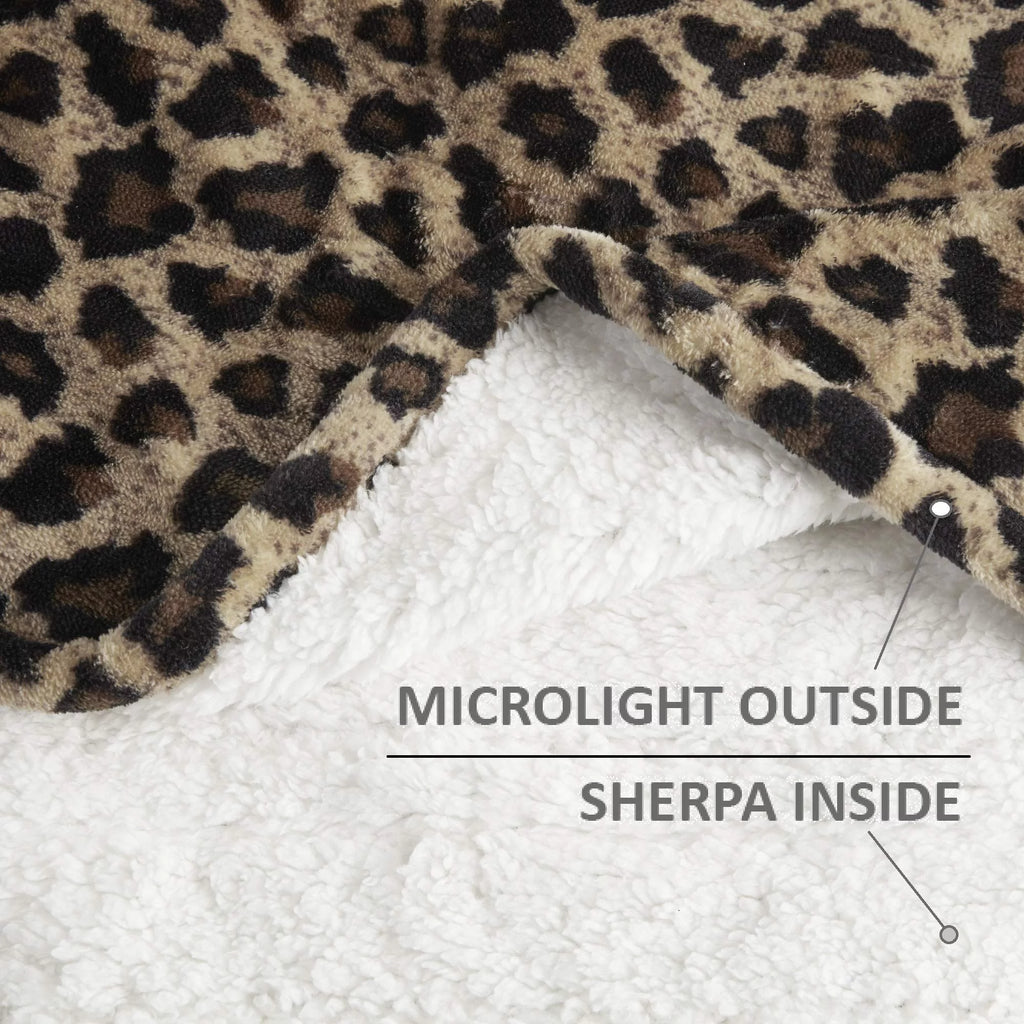Sherpa Electric Throw Wrap with Sock Set Heated Wearable Blanket Reversible Animal Print 50"x64" P2498
