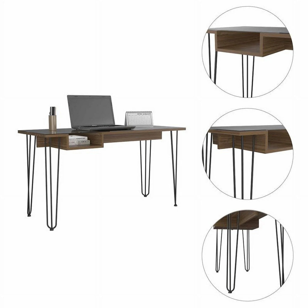 Modern Wood Desk with Steel Legs in Mahogany G4083
