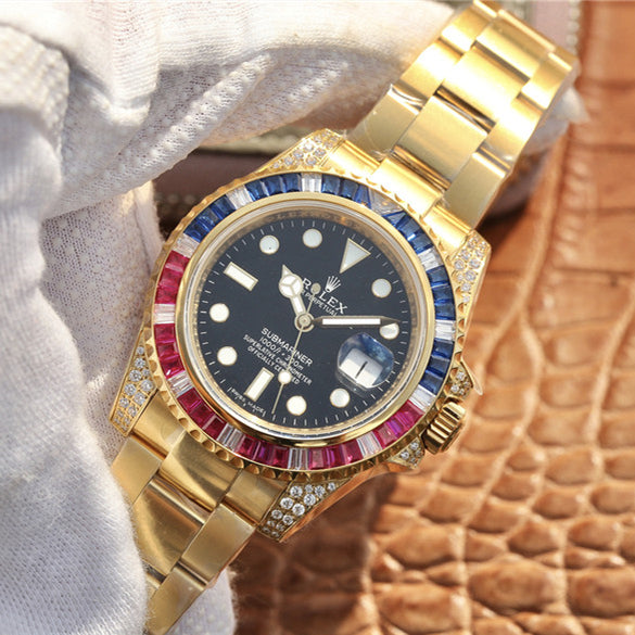 Golden Blue Red Diamond Black Dial 40mm X5962