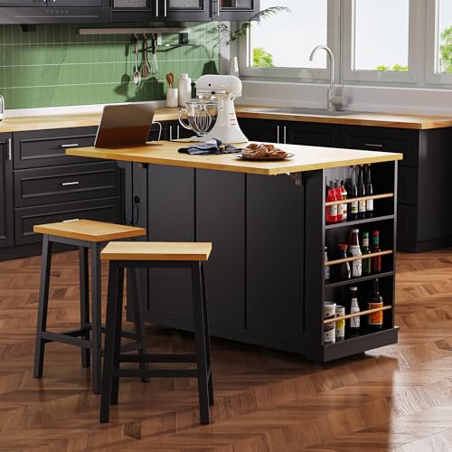 53" Kitchen Cart Island on Wheels with Power Outlet L824