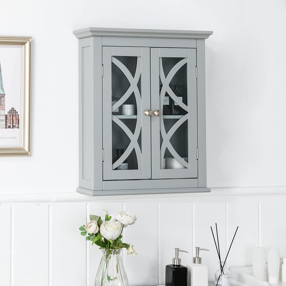 Grey Wooden Storage Cabinet with Double Doors and Drawer K6984