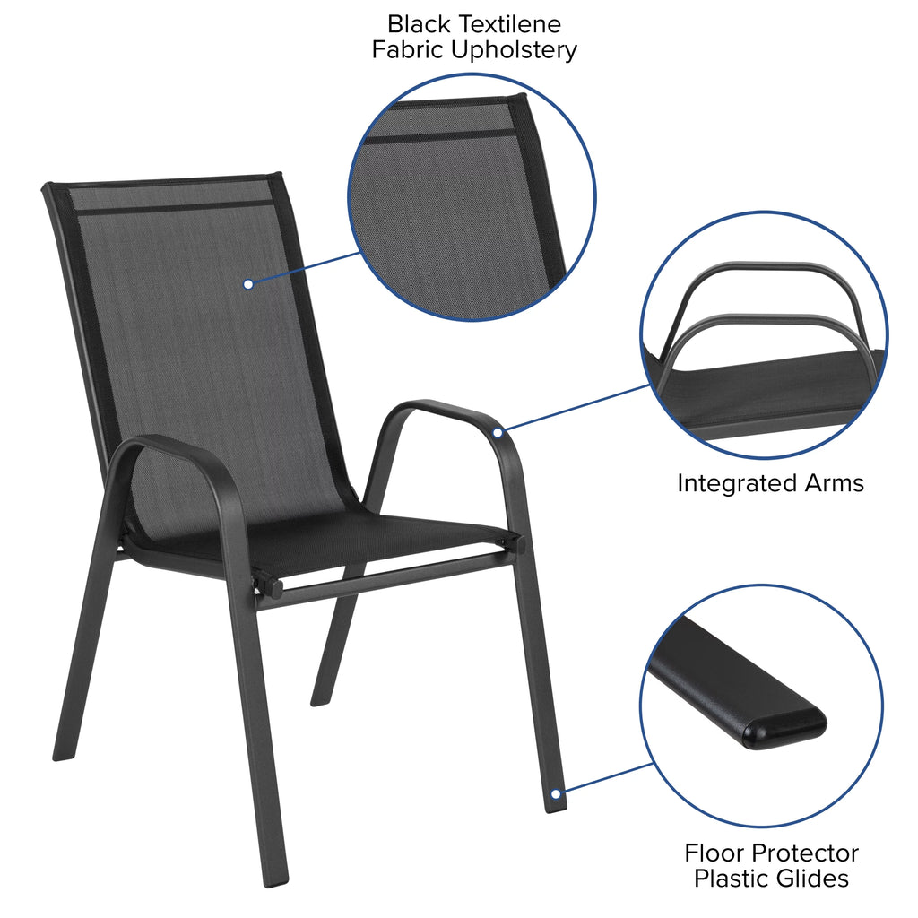 7-Piece Black Rippled Glass Patio Table Set with 6 Chairs M3924
