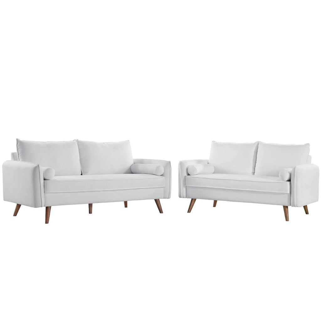White Upholstered Fabric Sofa and Loveseat Set O299891