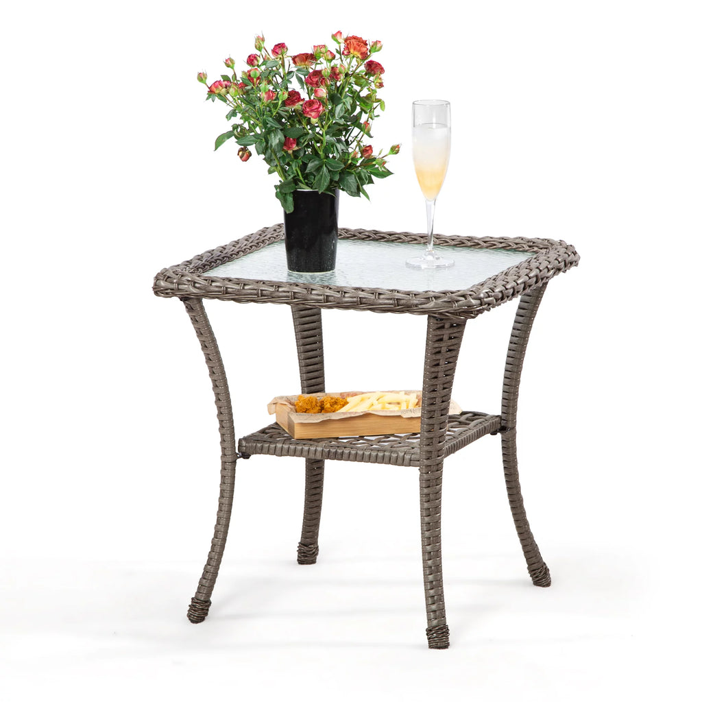 Rattan Wicker Coffee Table Glass Top Steel Frame R1216