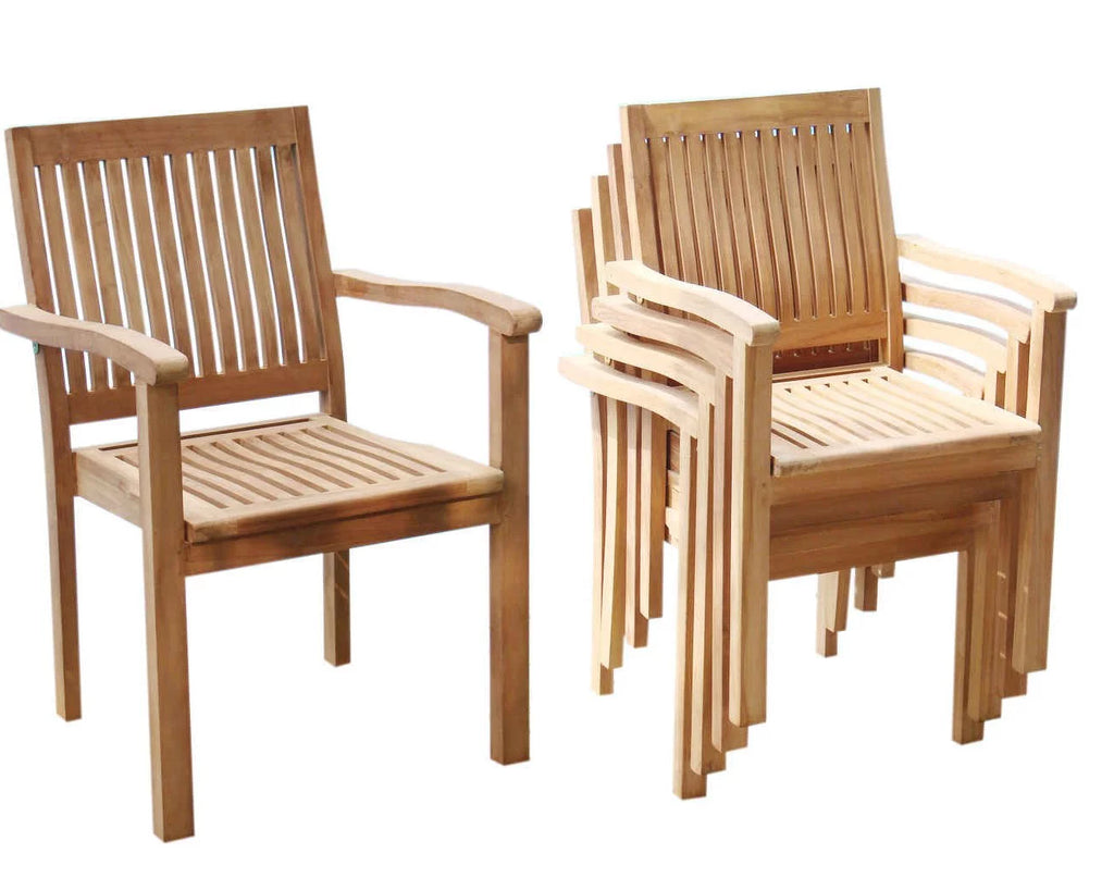 Grade-A Teak 7 Pc Dining Set with 6 Stacking Arm Chairs C135