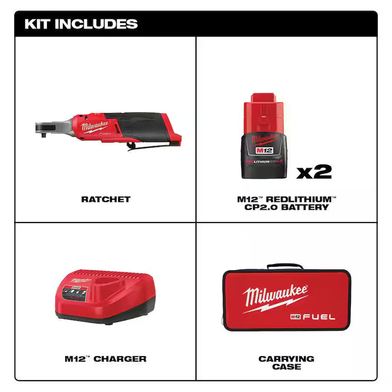 12V Lithium-Ion Brushless Cordless 1/4 in. Ratchet Kit with Batteries, Charger and Bag D974870