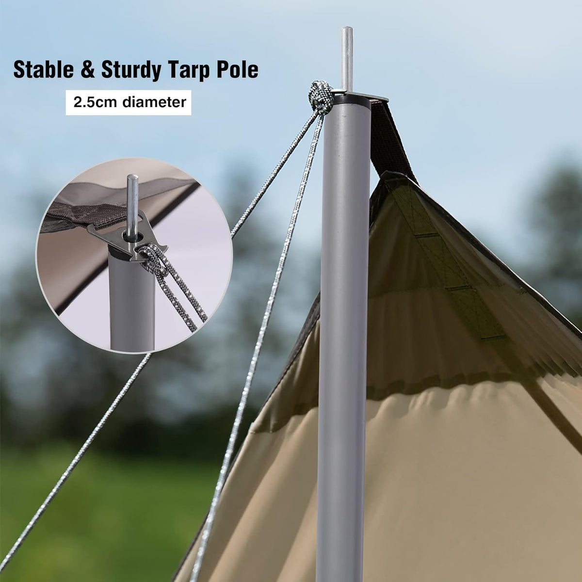 Camping Tent Tarp with Poles, 4-6 Person PU 3000mm Lightweight Awning Canopy Sun Shelter O829228