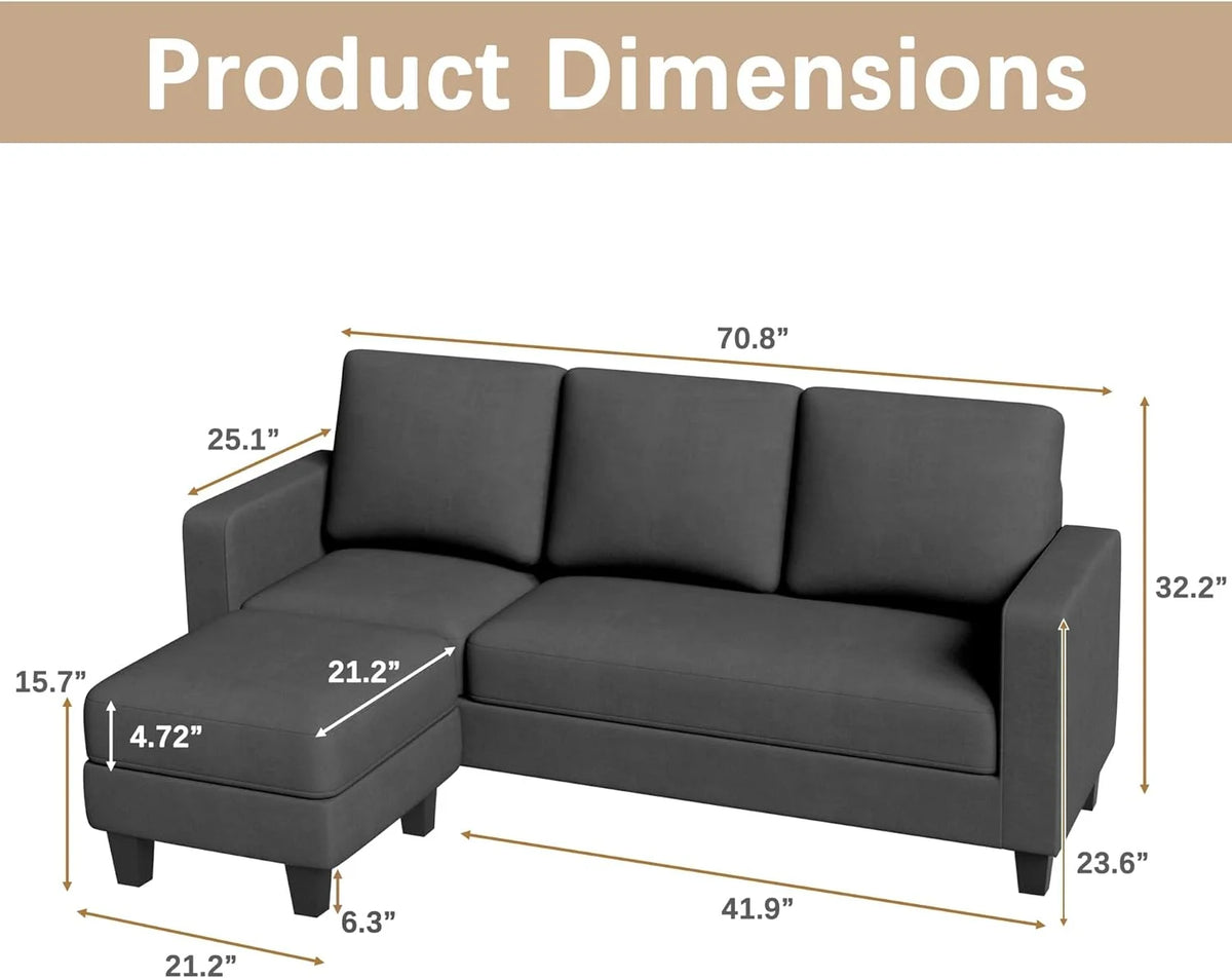 L Shaped Convertible Sectional Sofa with Ottoman Dark Gray K882102