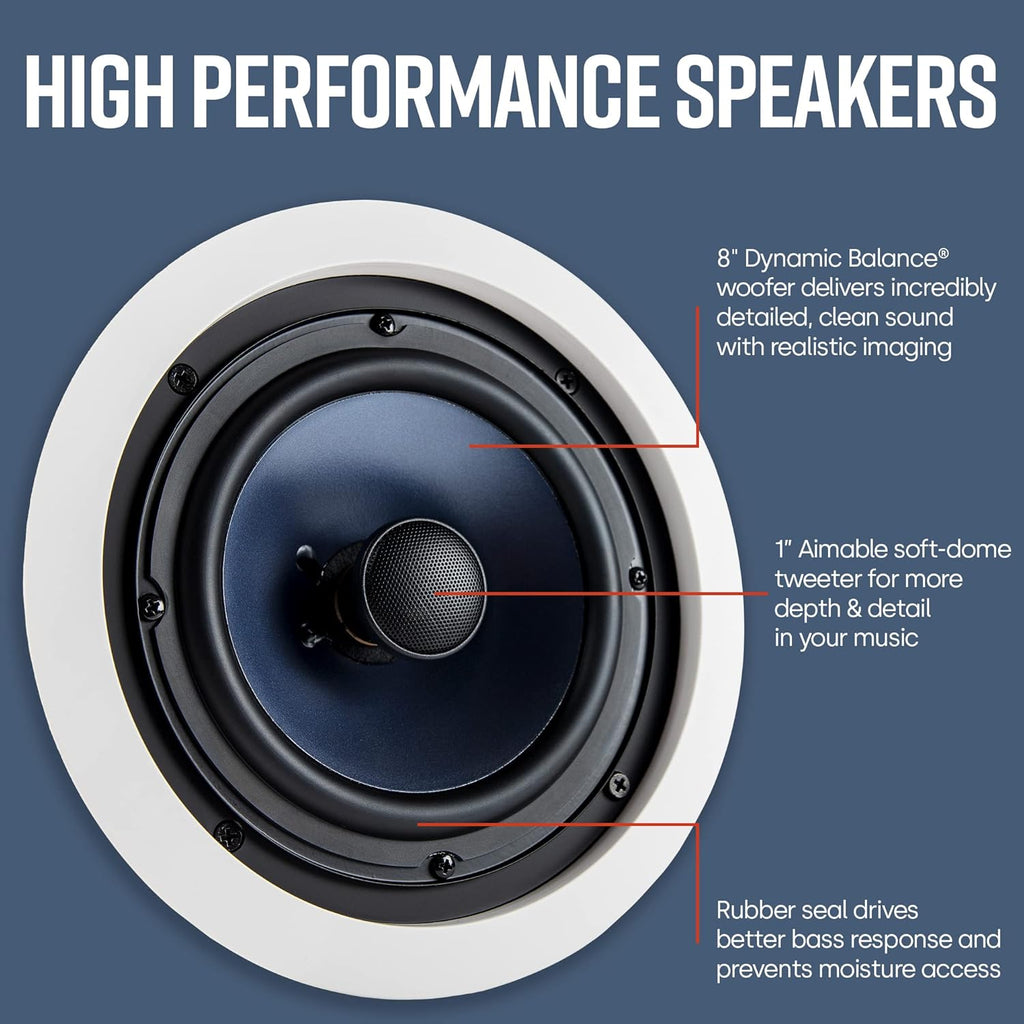 8-inch 2-way In-ceiling Speakers Set of 2 with 12-inch Powered Subwoofer O22589