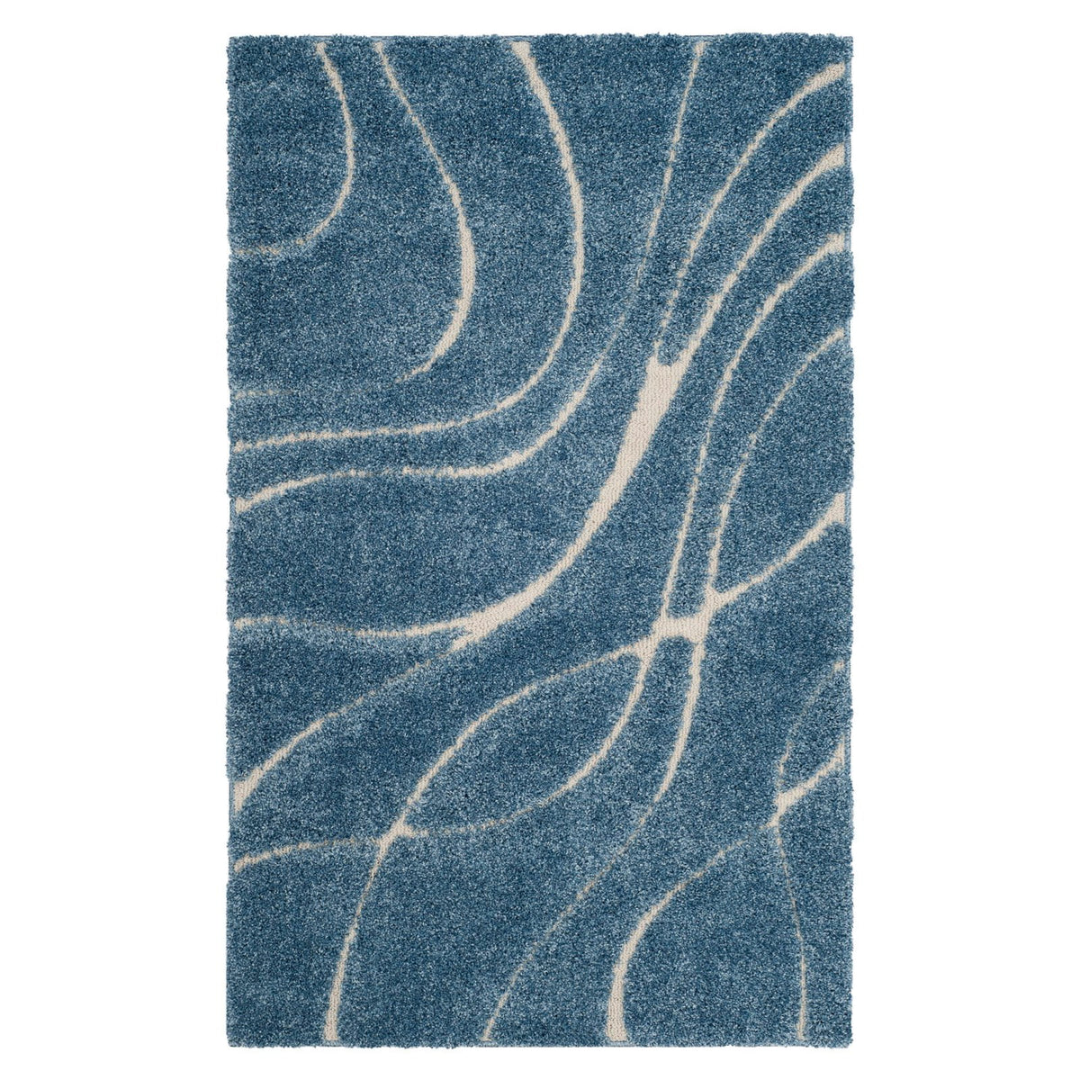 Cream Grey Abstract Shag Area Rug 6' x 9' V491