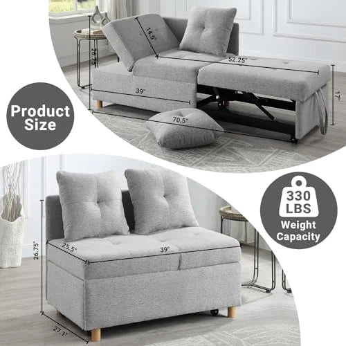 3 in 1 Convertible Velvet Sofa Bed with 2 Pillows O120509