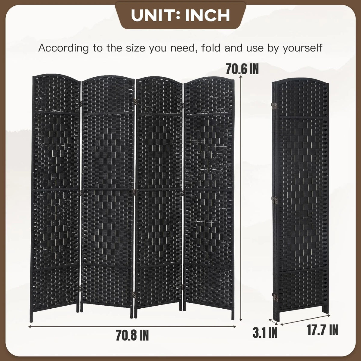 4 Panel 6Ft Folding Privacy Room Divider N54047