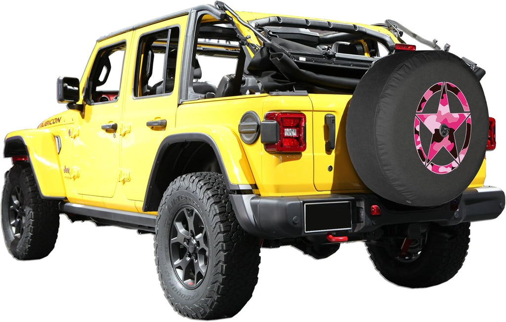 Camo Star Pink Print 32" Soft Tire Cover for Jeep Wrangler JL with Back-up Camera Pack of 2 F6132