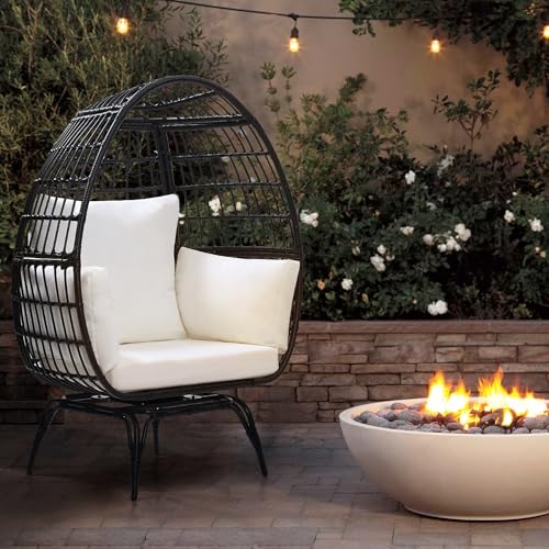 Oversized 360 Swivel Rattan Egg Chair with Beige Cushion A90180