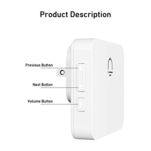 Wireless Doorbell with 2 Receiver, 1000ft Range, Waterproof, White M727