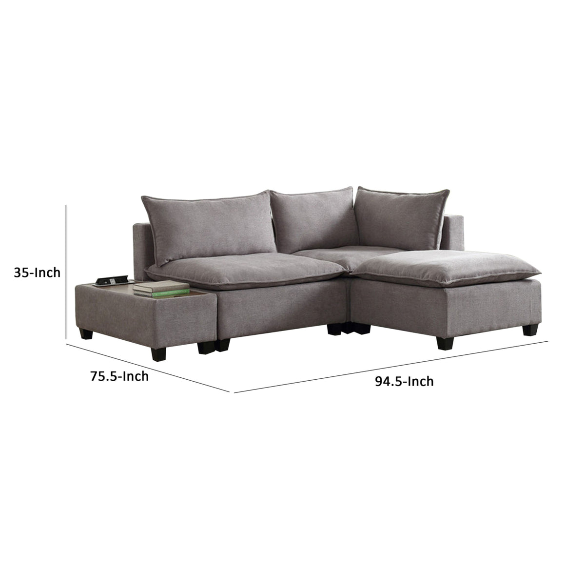 95 Inch Loveseat, Ottoman, and Console Table Set, Gray N29859