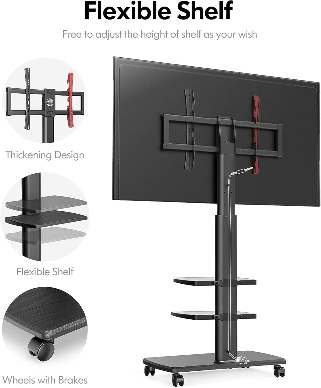 Black Rolling TV Stand for 32-65 Inch TVs C6133