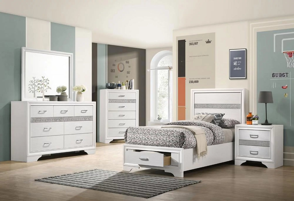 White 4-piece Twin Storage Wood Bedroom Set R922