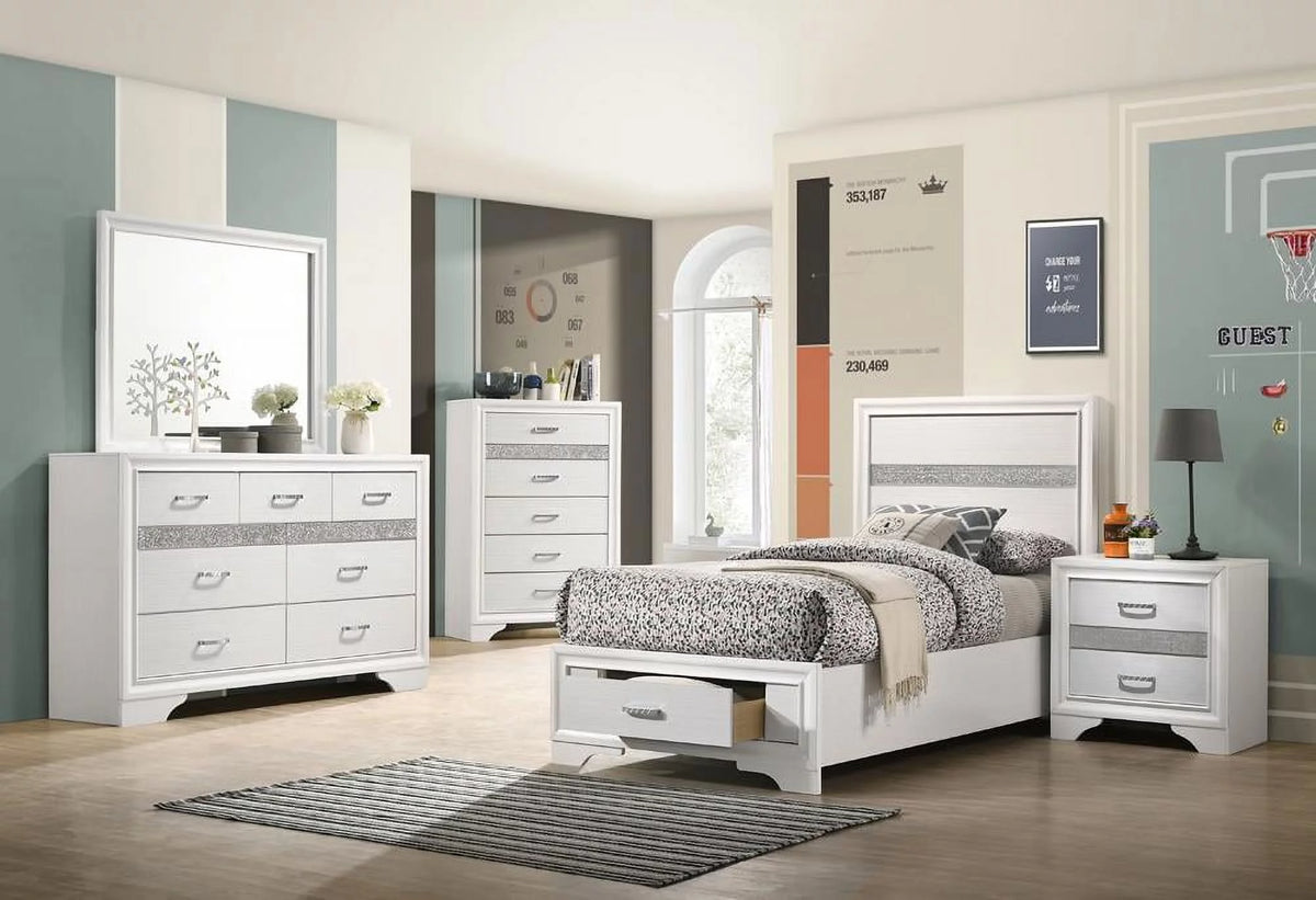 White 4-piece Twin Storage Wood Bedroom Set R922