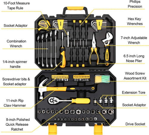 128 Piece Mechanics Hand Tool Set with Plastic Toolbox Storage Case S6837
