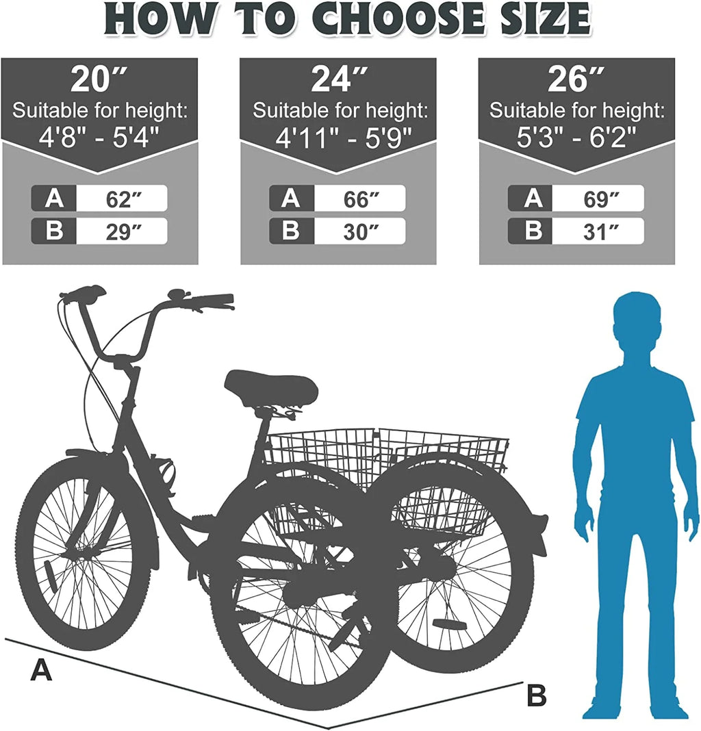 20/24/26 inch Adult Tricycle 3 Wheel Bike with Cargo Basket V807928