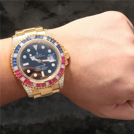 Golden Blue Red Diamond Black Dial 40mm X5962