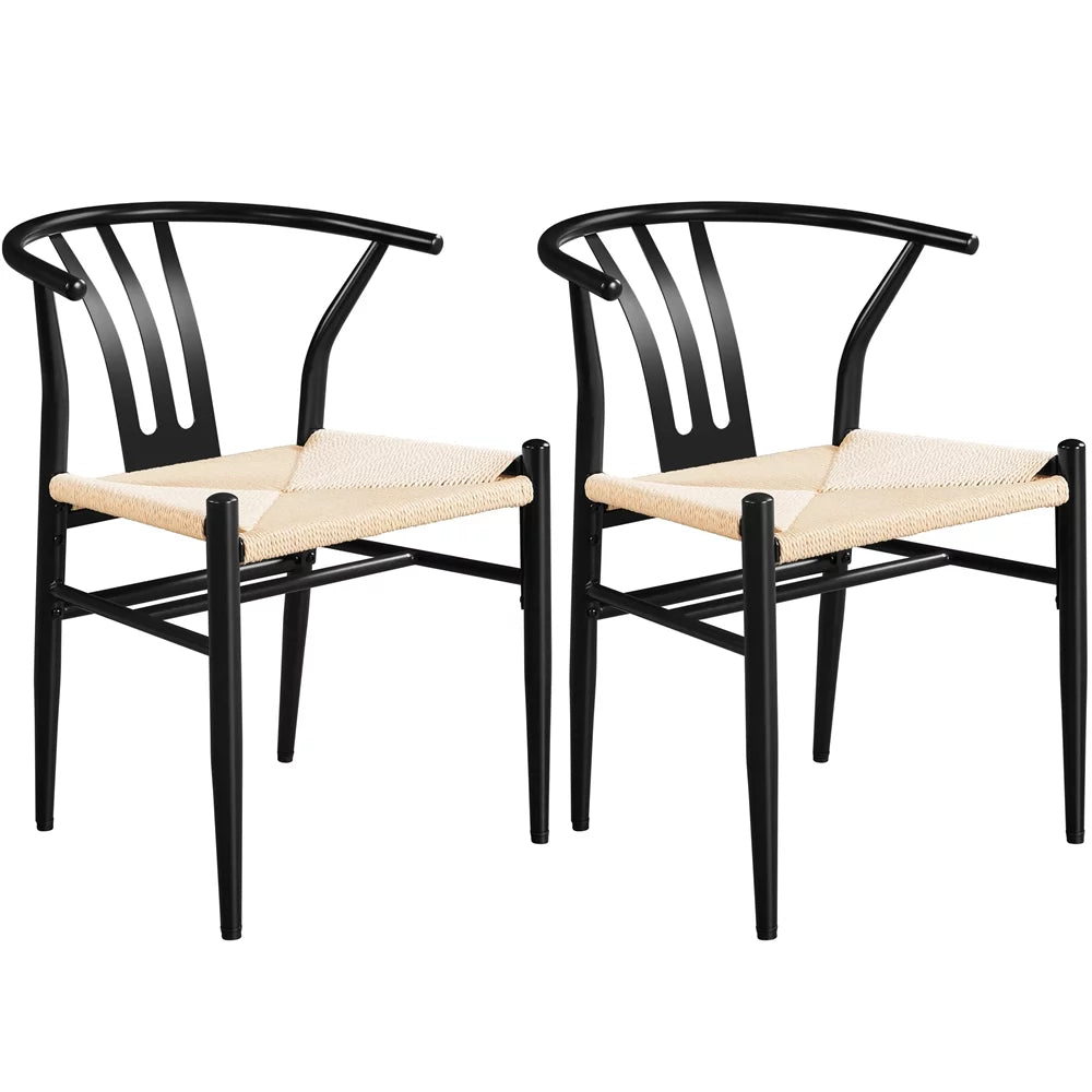 2PCS Weave Modern Dining Chair with Metal Frame, Black P78414