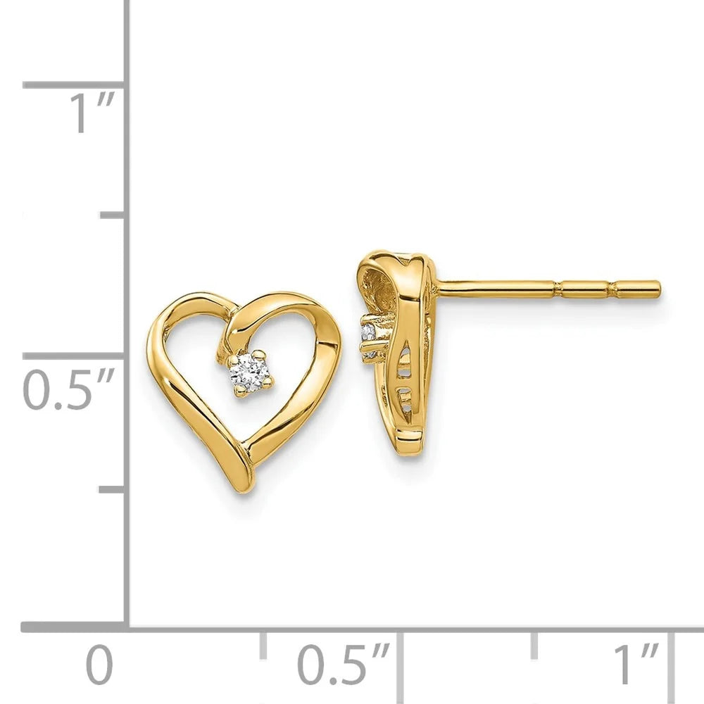 14k Yellow Gold Diamond Heart Stud Earrings L10884