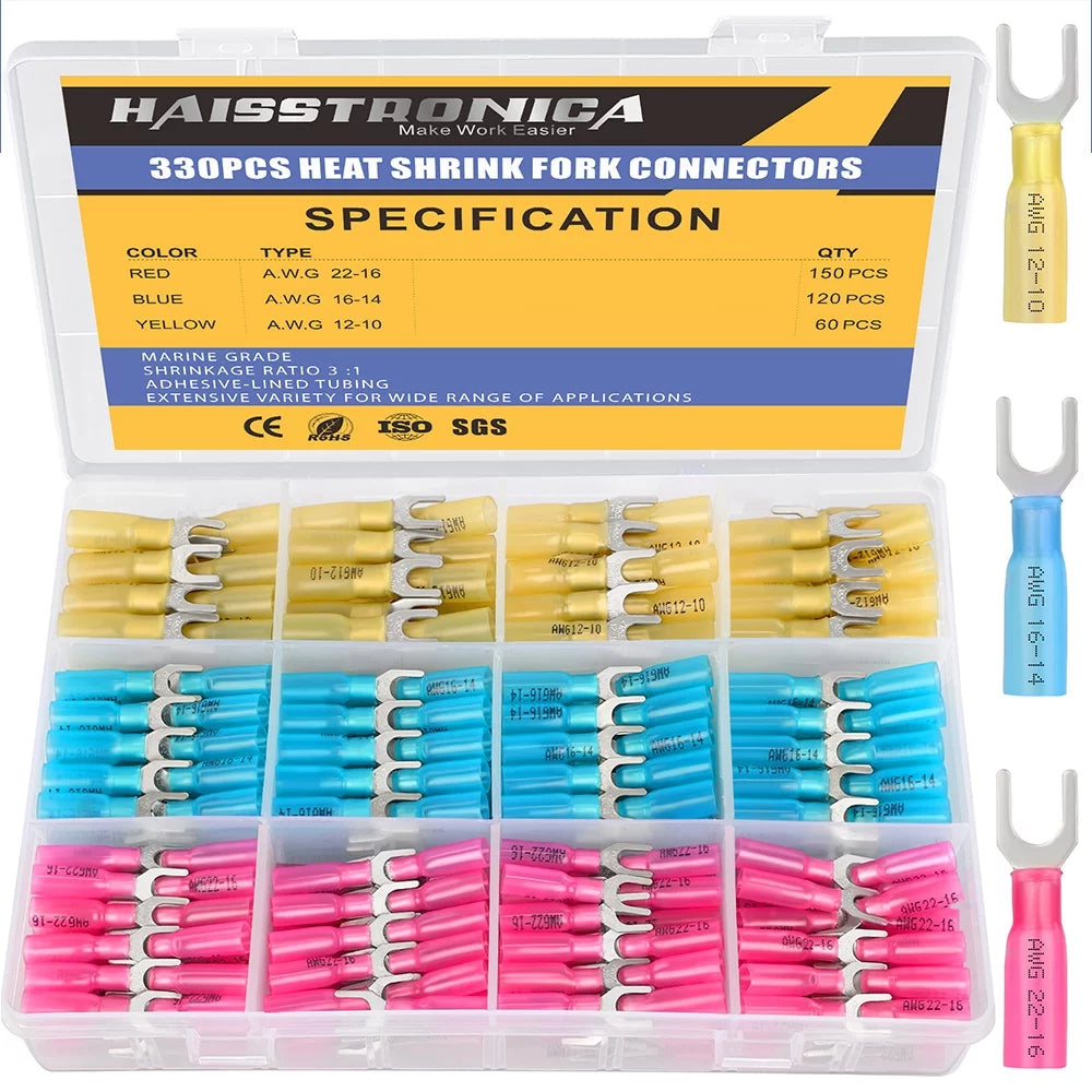 330PCS #10 Marine Grade Heat Shrink Fork Connectors C192103