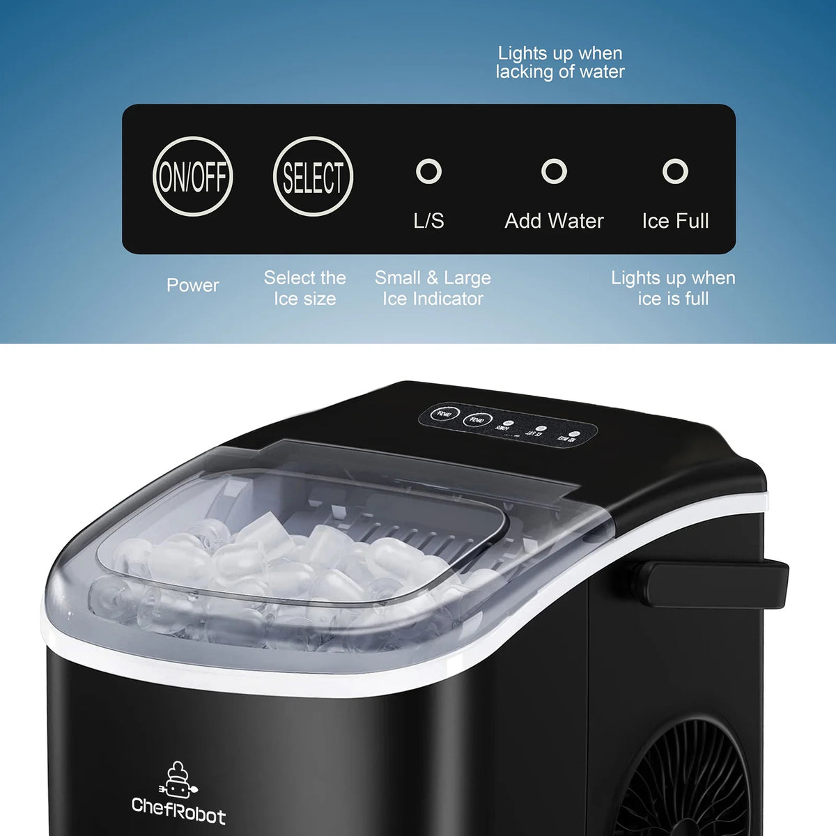 Black Self-Cleaning Countertop Ice Maker with Ice Scoop and Basket H243