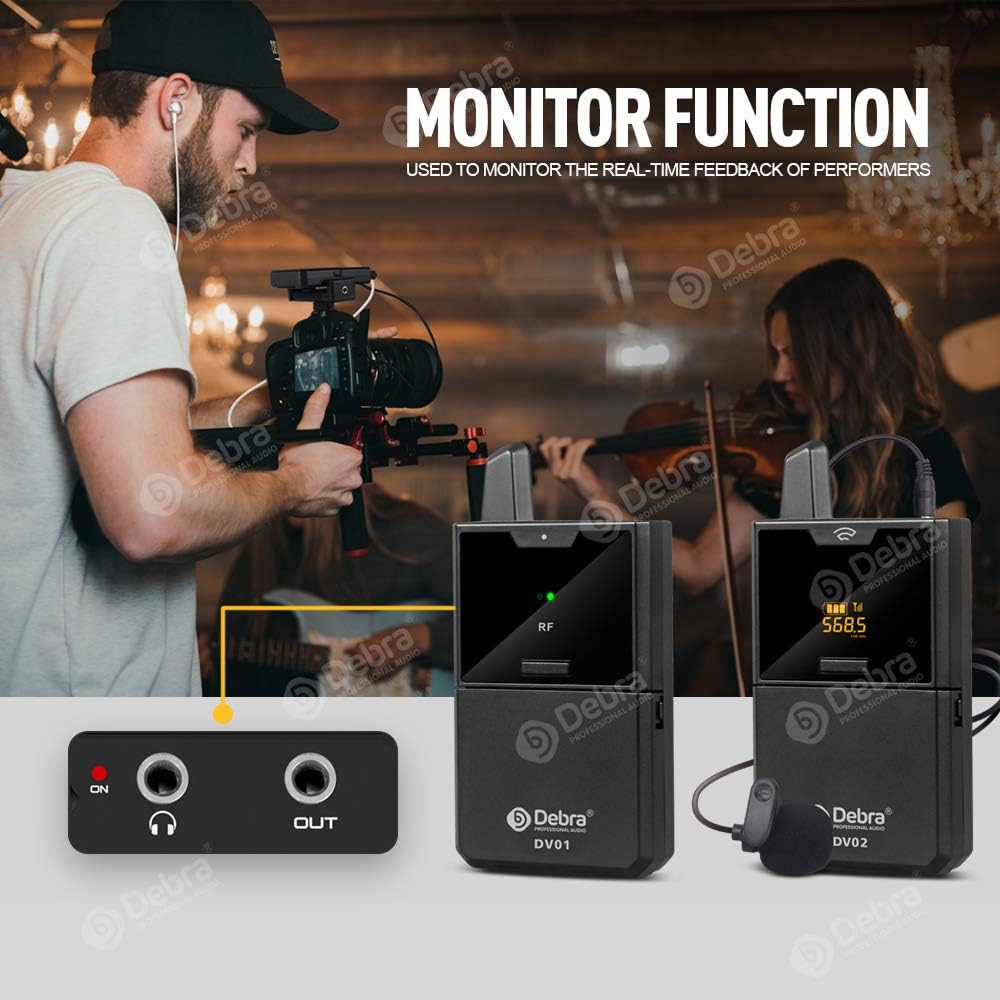 DV UHF Wireless Lavalier Microphone with Remote Monitor, Dual Mics S668640