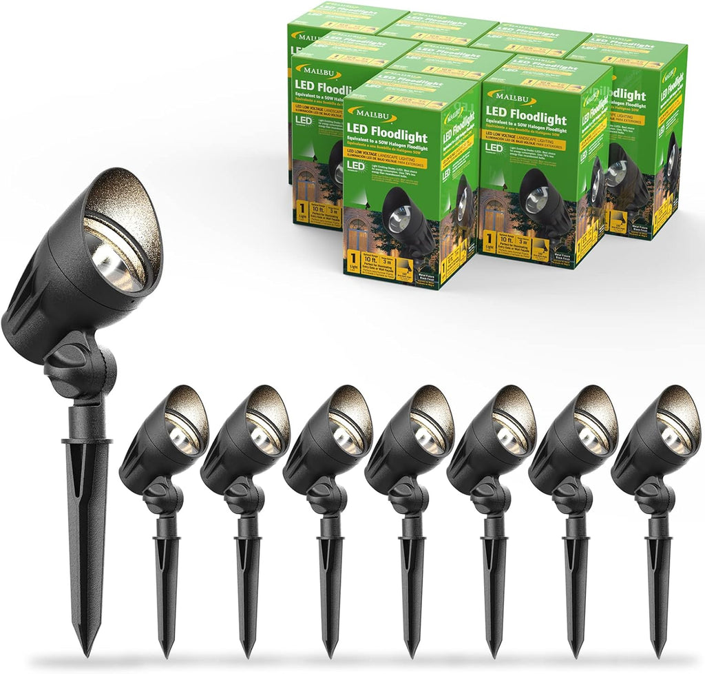 Halogen 50W Outdoor Spot Lights Waterproof Low Voltage Lighting with Spike Stand, 8 Pack E5597