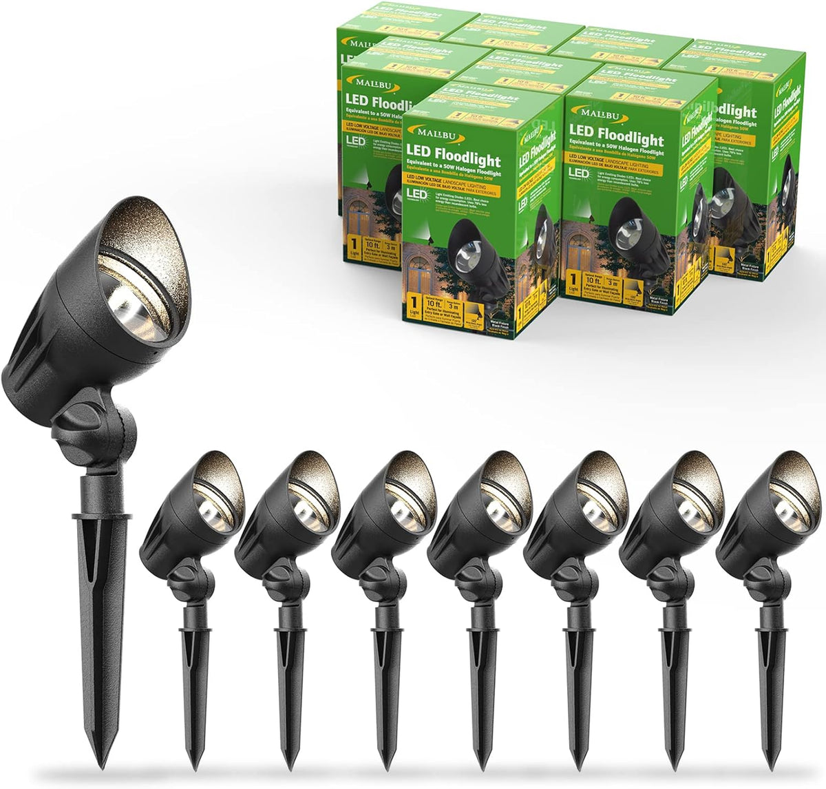 Halogen 50W Outdoor Spot Lights Waterproof Low Voltage Lighting with Spike Stand, 8 Pack E5597
