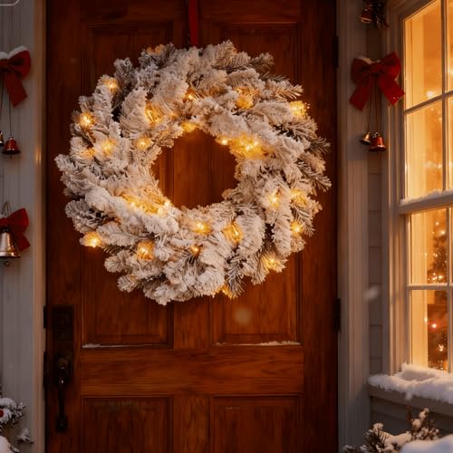 Green Artificial Christmas Wreath with Bell Bow and Pine Cones D195549