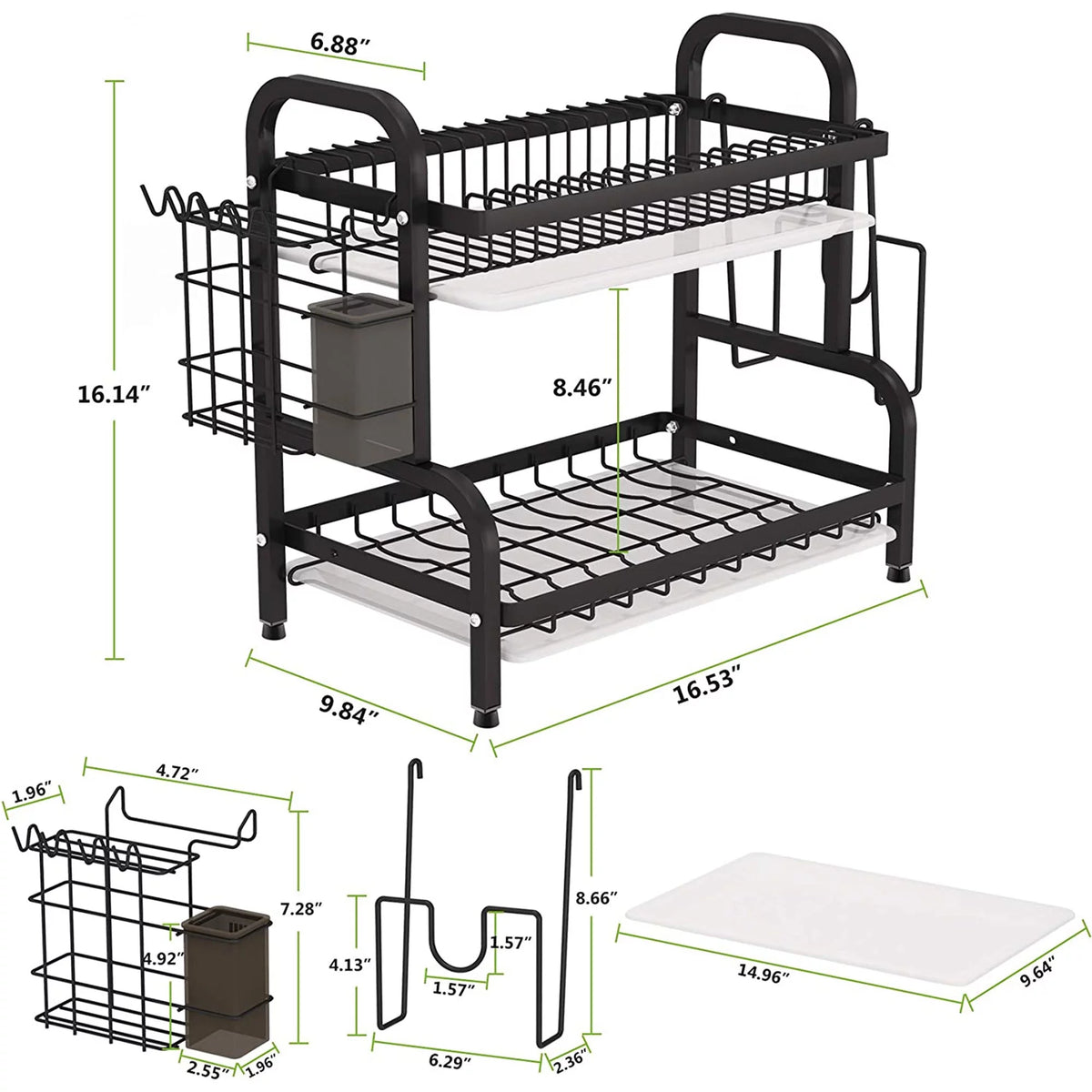Adjustable 2-Tier Dish Drying Rack with Cutting Board Holder Z886698