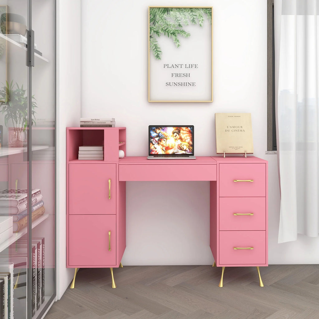 Pink 55inches Vanity Desk with 4 Drawers U598