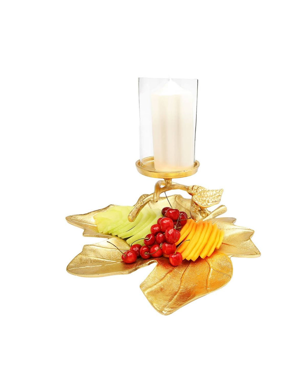 Gold Embossed Leaf Dish with Branched Candle Holder A817415