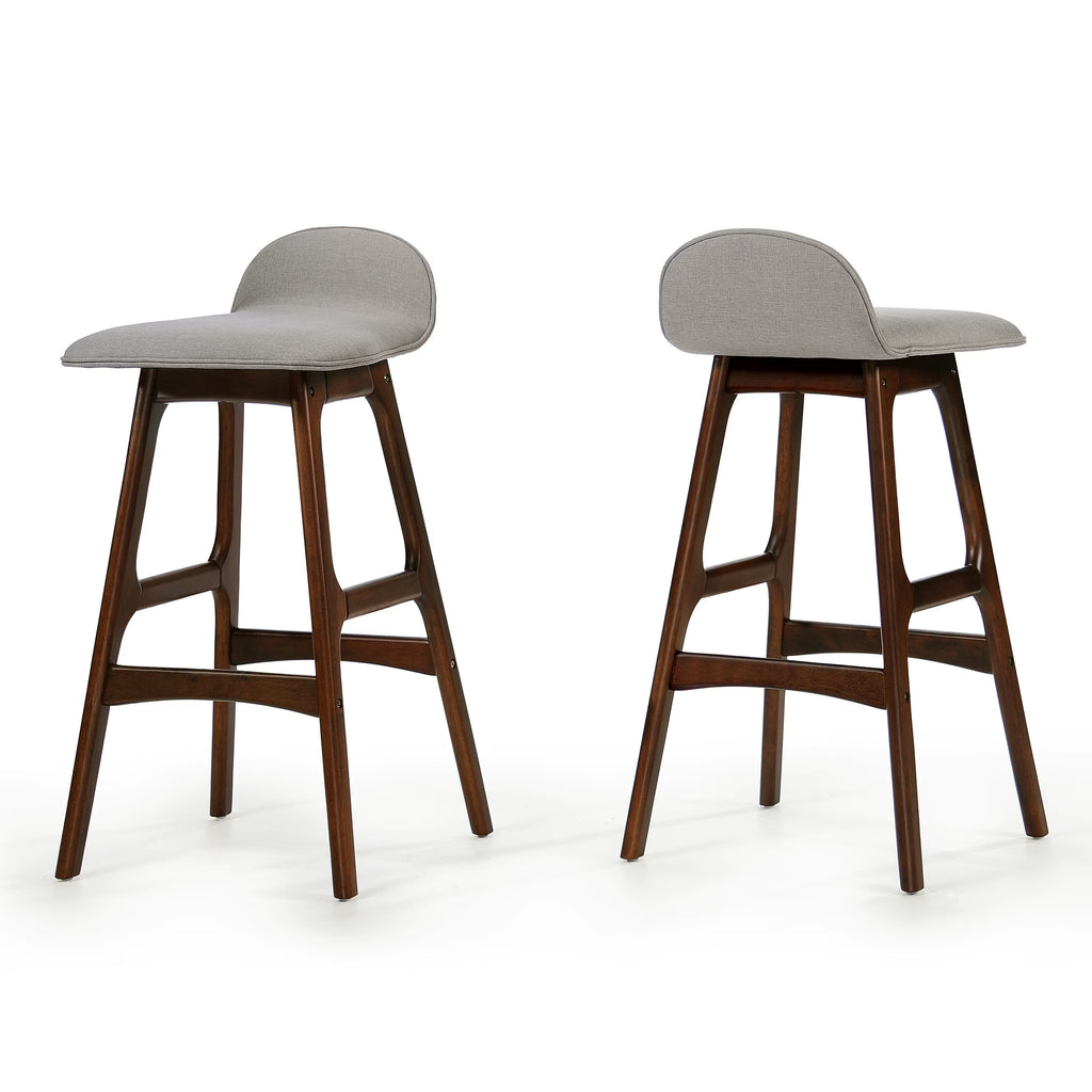 Light Gray and Natural Walnut Upholstered Barstools Set of 2 V7304