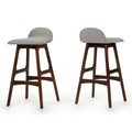 Light Gray and Natural Walnut Upholstered Barstools Set of 2 V7304